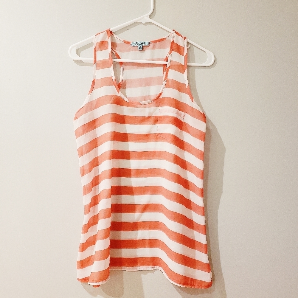 The Arte by Zenana Striped Sheer Flowy Tank Top